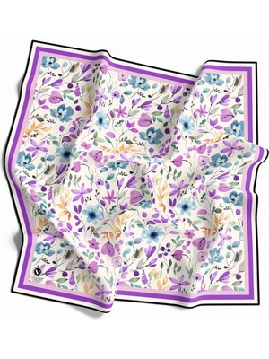 Violla Kristal Bahar Çiçekleri Desenli Mor Renkli 90X90 Eşarp (Ipek Içermez) Kenar Dikiş Şekli El Dikişli