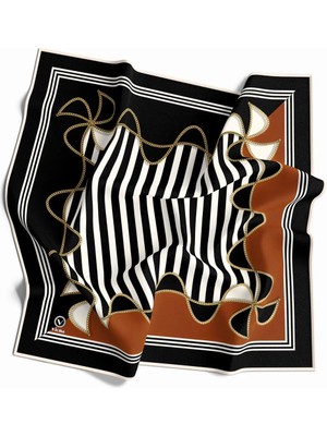 Violla Kristal Geometrik Desenli Taba - Siyah Renkli 90X90 Eşarp (Ipek Içermez) Kenar Dikiş Şekli El Dikişli