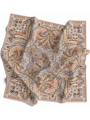 Violla Kristal Şal Desenli Somon Renkli 90X90 Eşarp (Ipek Içermez) Kenar Dikiş Şekli El Dikişli