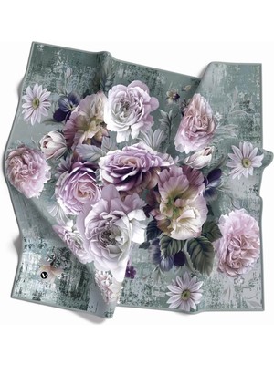 Violla Rayon Büyük Çiçek Desenli Mint Yeşili Renkli 90X90 Eşarp (Ipek Içermez) Kenar Dikiş Şekli El Dikişli