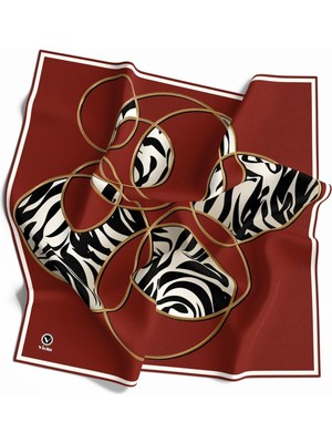 Violla Soft Çember ve Zebra Desenli Kırmızı Renkli 90X90 Eşarp (Ipek Içermez) Kenar Dikiş Şekli El Dikişli