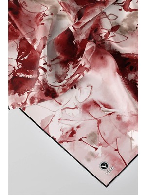 Violla Twill Batik Çiçek Desenli Bordo Renkli 90X90 Eşarp (Ipek Içermez) Kenar Dikiş Şekli El Dikişli