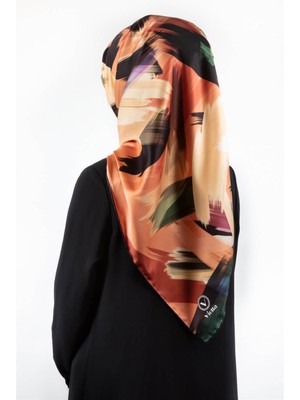 Violla Twill Fırça Desenli Bakır Renkli 90X90 Eşarp (Ipek Içermez) Kenar Dikiş Şekli El Dikişli