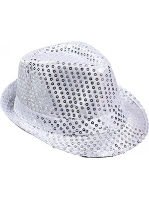 Flamex Çocuk Boy Gümüş Payetli Şapka Gösteri Şapkası Michael Jackson Şapkası 54 No