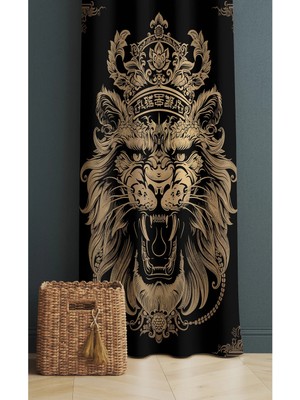 Alamodecor Kral Taçlı Aslan Model Tek Kanat Genç Odası Fon Perde