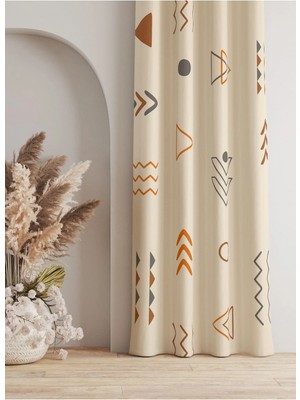 Alamodecor Bohem Çizgi Etnik Model Tek Kanat Fon Perde | Ethnic African Surrealist Desenli Fon Perde