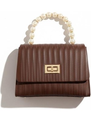 Rafiel Krem, Kahverengi Inci Detaylı Gece Çantası - Lüks Davet Çantası