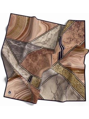 Violla Kristal Mermer Desenli Taba - Taş Renkli 90X90 Eşarp (Ipek Içermez) Dikim Şekli : El Dikişi