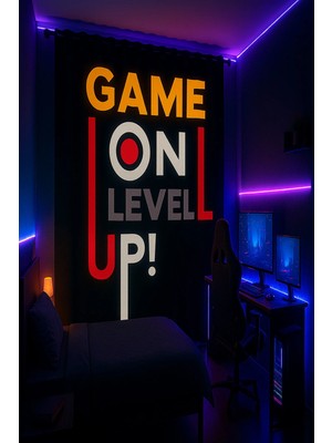 Alamodecor Siyah Game On Yazılı Oyuncu Gammer Tek Kanat Genç Odası Fon Perde