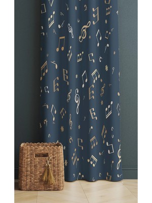 Alamodecor Müzik Notaları Model Tek Kanat Genç Odası Fon Perde