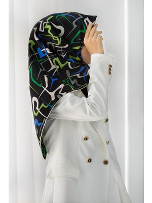 Vissona %100 Twill Ipek Soyut Geometrik Desenli Saks - Zümrüt Yeşili Renkli 90X90 Eşarp Dikim Şekli : El Dikişi