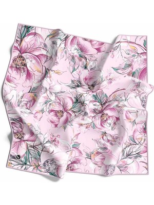 Violla Rayon Güllerin Içinden Desenli Pembe Renkli 90X90 Eşarp (Ipek Içermez) Kenar Dikiş Şekli El Dikişli