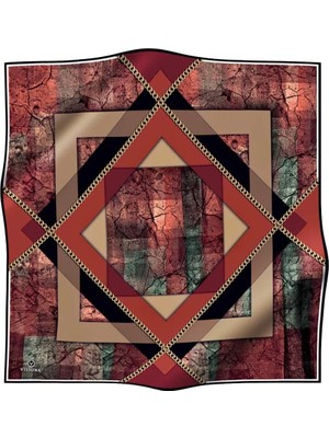 Vissona %100 Twill Ipek Taş Efekti Desenli Taba - Siyah Renkli 90X90 Eşarp Dikim Şekli : El Dikişi
