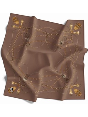 Violla Kristal Geometrik Desenli Vizon Renkli 90X90 Eşarp (Ipek Içermez) Kenar Dikiş Şekli El Dikişli