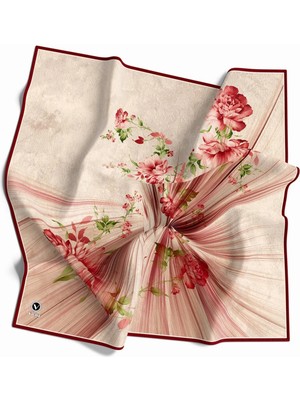 Violla Twill Çiçekli Desenli Bordo Renkli 90X90 Eşarp (Ipek Içermez) Kenar Dikiş Şekli El Dikişli