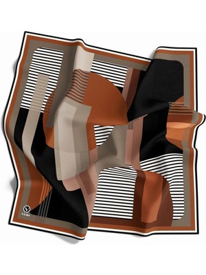 Violla Twill Çizgili ve Geometrik Desenli Taba Renkli 90X90 Eşarp (Ipek Içermez) Kenar Dikiş Şekli El Dikişli