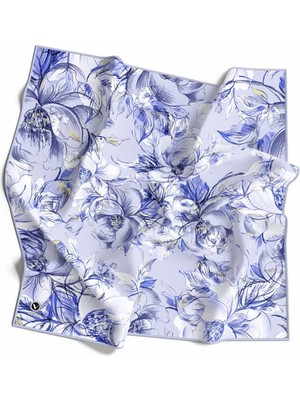 Violla Rayon Güllerin Içinden Desenli Indigo Renkli 90X90 Eşarp (Ipek Içermez) Kenar Dikiş Şekli El Dikişli