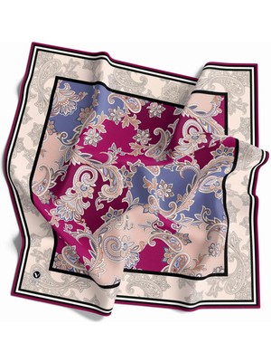 Violla Kristal Şal Desenli Mürdüm Renkli 90X90 Eşarp (Ipek Içermez) Kenar Dikiş Şekli El Dikişli