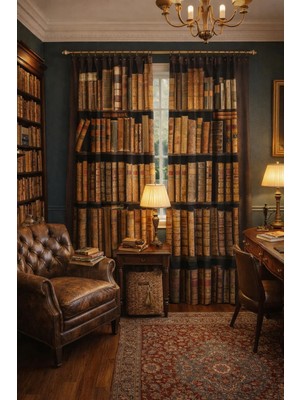 Alamodecor Kitaplık Görünümlü Tek Kanat Fon Perde