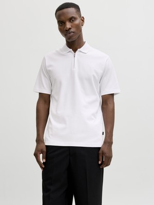 Jack & Jones Jack Jones Jprblaethan Ss Zıp Polo Sn Erkek Beyaz Tshirt 12292992-01