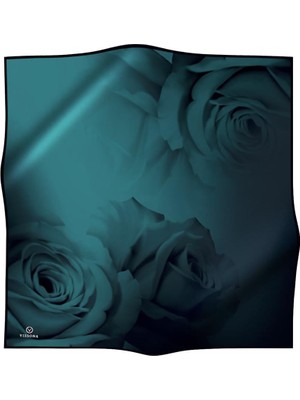 Vissona %100 Twill Ipek Gül Desenli Petrol Mavisi Renkli 90X90 Eşarp Dikim Şekli : El Dikişi