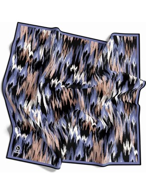 Violla Twill Fırça Desenli Bebe Mavisi Renkli 90X90 Eşarp (Ipek Içermez) Kenar Dikiş Şekli El Dikişli