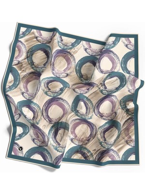 Violla Twill Geometrik Fırça Darbesi Desenli Petrol Mavisi Renkli 90X90 Eşarp (Ipek Içermez) Kenar Dikiş Şekli El Dikişli