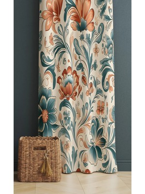 Alamodecor Vintage Çiçekli Model Tek Kanat Oturma Odası Salon Fon Perde