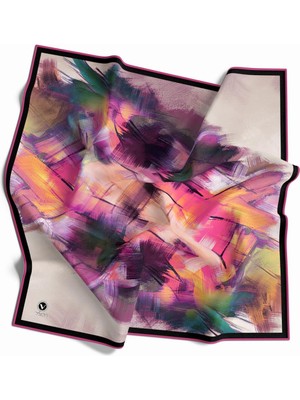 Violla Kristal Fırça Darbesi Desenli Pembe Renkli 90X90 Eşarp (Ipek Içermez) Kenar Dikiş Şekli El Dikişli