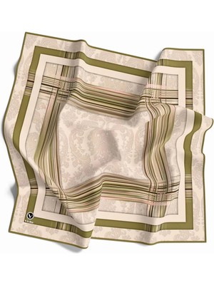 Violla Soft Çerçeveli ve Batik Desenli Bej Renkli 90X90 Eşarp (Ipek Içermez) Kenar Dikiş Şekli El Dikişli