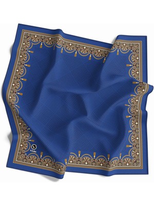 Violla Twill Yumuşak Dokulu Kenar Motifi Şal Desenli Saks Renkli 90X90 Eşarp (Ipek Içermez) Dikim Şekli : El Dikişi