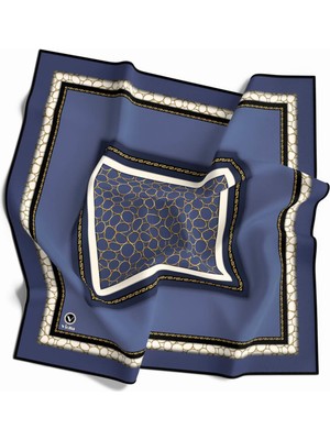 Violla Twill Zincir Desenli Indigo Renkli 90X90 Eşarp (Ipek Içermez) Kenar Dikiş Şekli El Dikişli