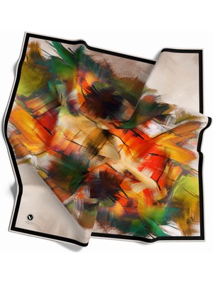 Violla Kristal Fırça Darbesi Desenli Siyah Renkli 90X90 Eşarp (Ipek Içermez) Kenar Dikiş Şekli El Dikişli