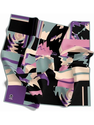 Violla Kristal Boyalı Geometrik Desenli Su Yeşili Renkli 90X90 Eşarp (Ipek Içermez) Kenar Dikiş Şekli El Dikişli