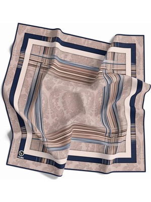 Violla Soft Çerçeveli ve Batik Desenli Lacivert Renkli 90X90 Eşarp (Ipek Içermez) Kenar Dikiş Şekli El Dikişli