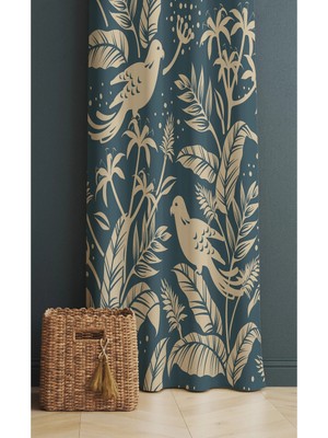 Alamodecor Kuş ve Yaprak Model Tek Kanat Oturma Odası Salon Fon Perde