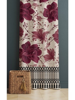Alamodecor Antika Vintage Etnik Eski Köy Perde Desenli Çiçekli Fon Perde Tek Kanat