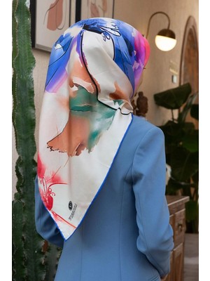 Vissona %100 Twill Ipek Sulu Boya Çiçek Desenli Saks Renkli 90X90 Eşarp Dikim Şekli : El Dikişi