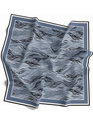 Violla Twill Soyut Çizgi Desenli Indigo Renkli 90X90 Eşarp (Ipek Içermez) Kenar Dikiş Şekli El Dikişli