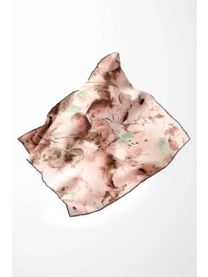 Violla Twill Batik Çiçek Desenli Somon Renkli 90X90 Eşarp (Ipek Içermez) Kenar Dikiş Şekli El Dikişli