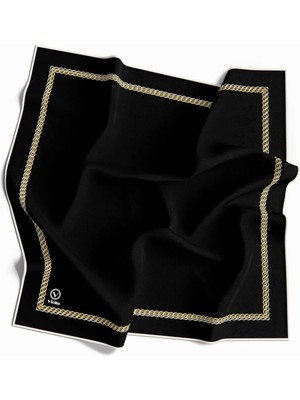 Violla Kristal Kenar Motif Zincir Desenli Siyah Renkli 90X90 Eşarp (Ipek Içermez) Kenar Dikiş Şekli El Dikişli