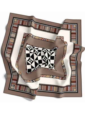 Violla Kristal Geometrik Desenli Bej - Krem Renkli 90X90 Dikim Şekli : El Dikişi Eşarp (Ipek Içermez)