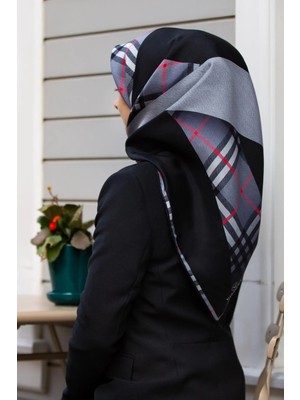 Vissona % 57 Ipek % 43 Viskon Twill Ipek Ekose Desenli Gri - Siyah Renkli 90X90 Eşarp Dikim Şekli : El Dikişi