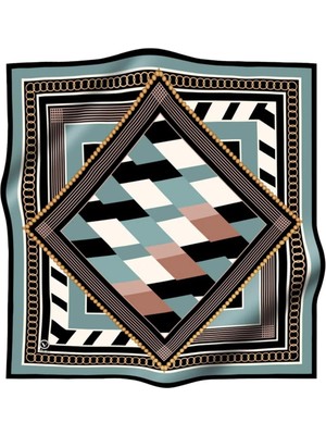 Violla Soft Geometrik Desenli Mint Yeşili Renkli 90X90 Eşarp (Ipek Içermez) Kenar Dikiş Şekli El Dikişli