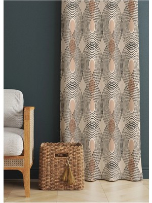 Alamodecor Iskandinav Model Geometrik Desenli Çok Renkli Oturma Odası § Salon Fon Perdesi Tek Kanat