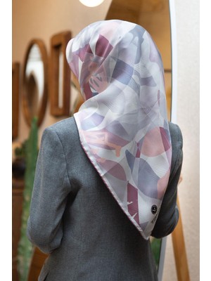 Vissona %100 Twill Ipek Çiçek Desenli Pudra - Bebe Mavisi Renkli 90X90 Eşarp Dikim Şekli : El Dikişi