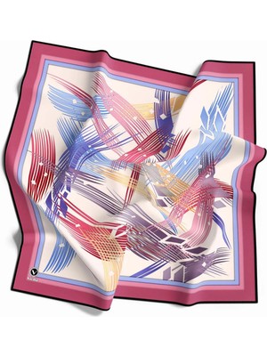Violla Twill Geometrik Desenli Pembe Renkli 90X90 Eşarp (Ipek Içermez) Kenar Dikiş Şekli El Dikişli