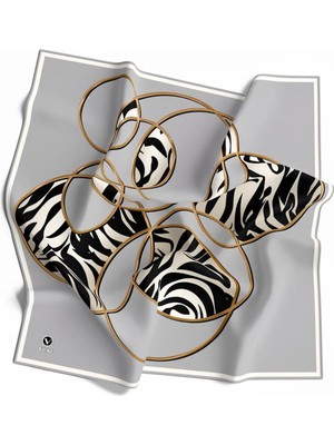 Violla Soft Çember ve Zebra Desenli Gümüş Renkli 90X90 Eşarp (Ipek Içermez) Kenar Dikiş Şekli El Dikişli