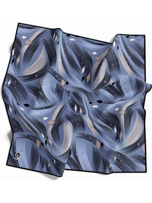 Violla Rayon Geometrik Çizgili Desenli Bebe Mavisi Renkli 90X90 Eşarp (Ipek Içermez) Kenar Dikiş Şekli El Dikişli