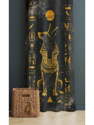 Alamodecor Mısır Antik Etnik Desenli Kurt Model Tek Kanat Genç Odası Fon Perde